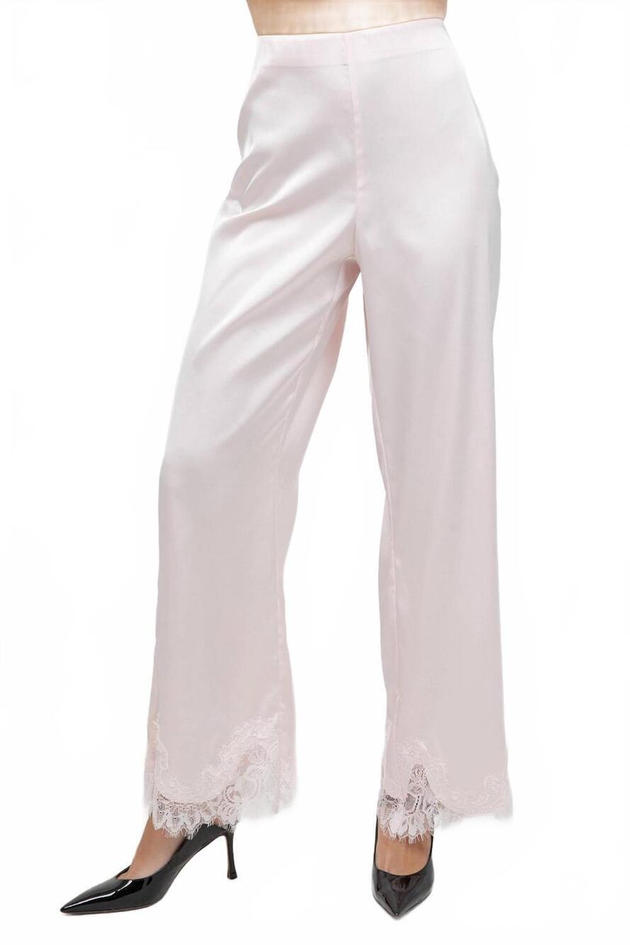 NEW WHITEROOM+CACTUS satin straight leg pants with lace hemming in baby pink
